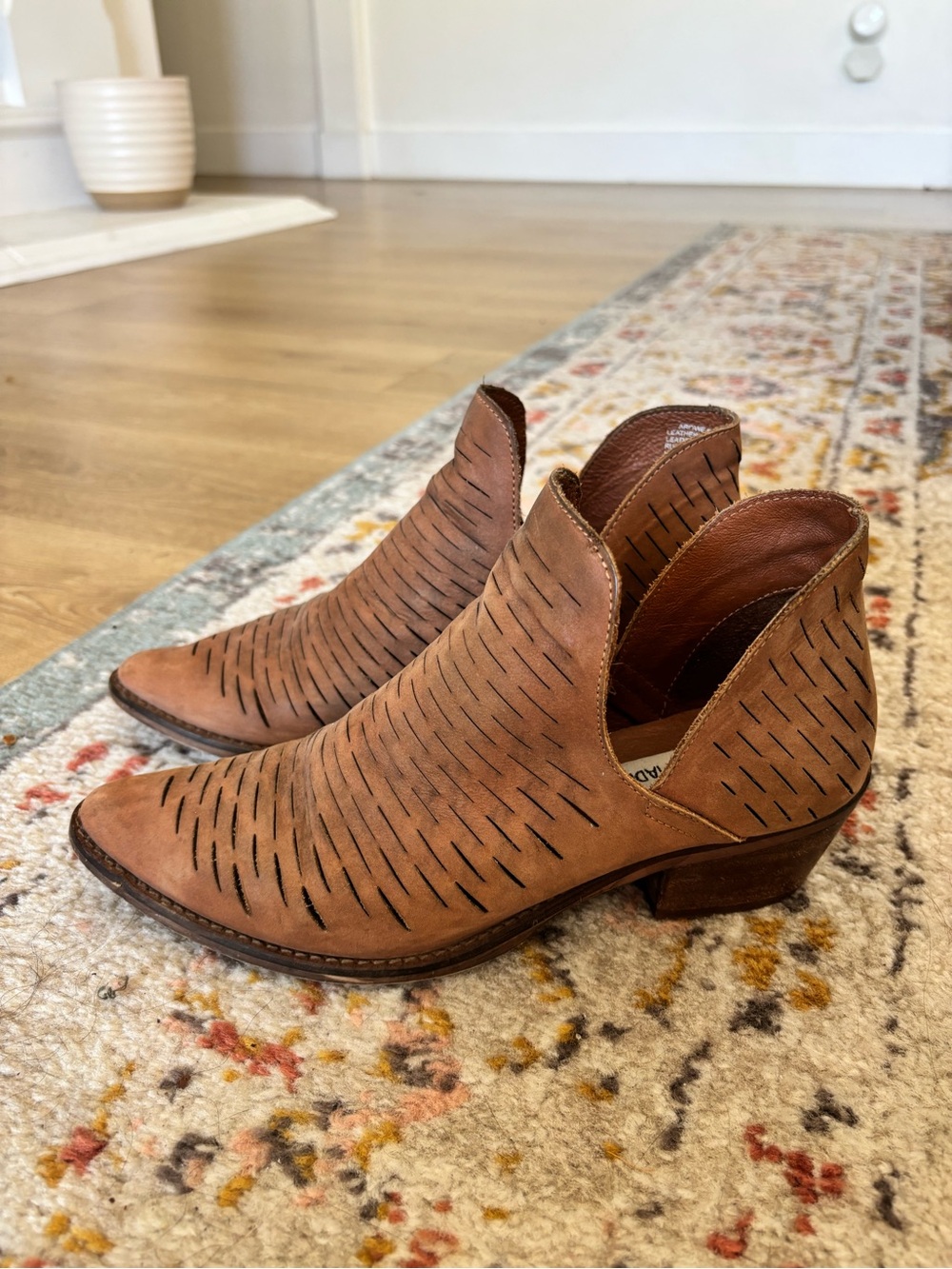 Steve Madden Tan Perforated Cutout Ankle Booties
